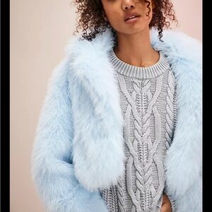 Free People Paris Cropped Faux Fur Jacket in Ice Water Blue S